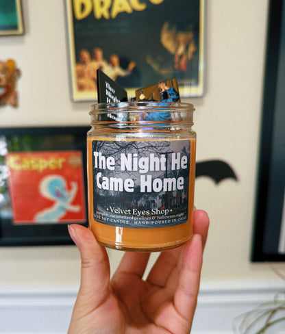 The Night He Came Home Candle with Pin - Halloween Inspired