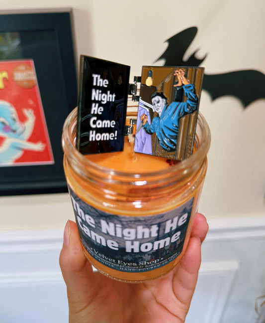 The Night He Came Home Candle with Pin - Halloween Inspired